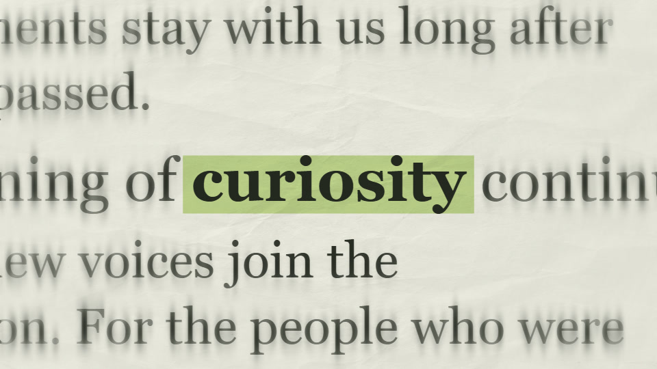 Text match cut frame 2: curiosity remains aligned while the print changes