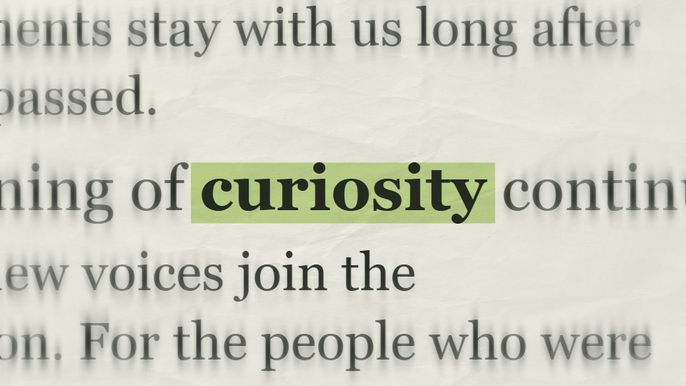 Text match cut frame 3: curiosity remains aligned while the print changes