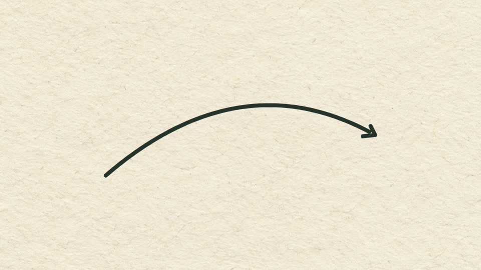 A curved hand-drawn arrow on ivory paper