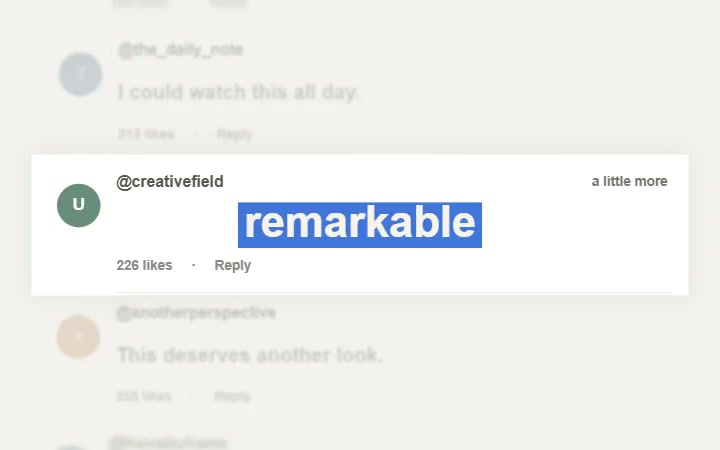 The word remarkable highlighted in a sample comment