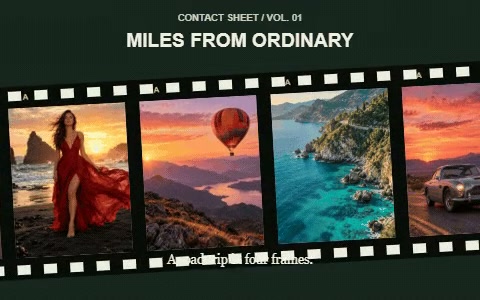 Travel photographs in an animated filmstrip