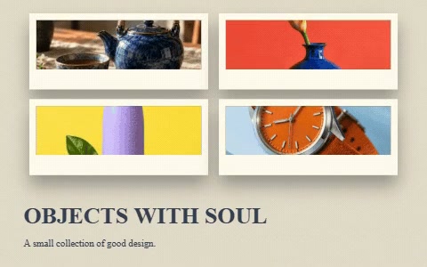 Product photographs arranged on an animated gallery wall