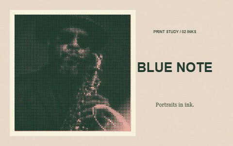 A portrait revealed with a green halftone print texture