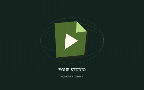 A green geometric logo with a play symbol