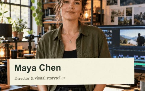 A speaker name and role on an animated paper lower third