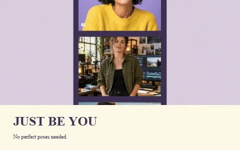 A vertical photo-booth strip with a portrait and flowers