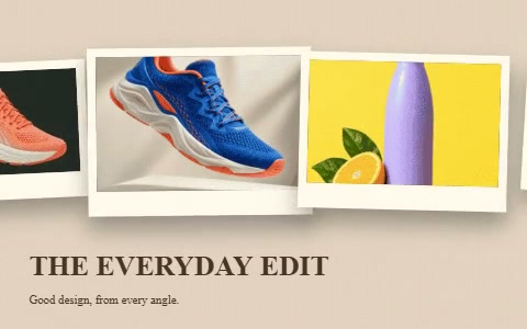 Colourful product photographs moving through a carousel