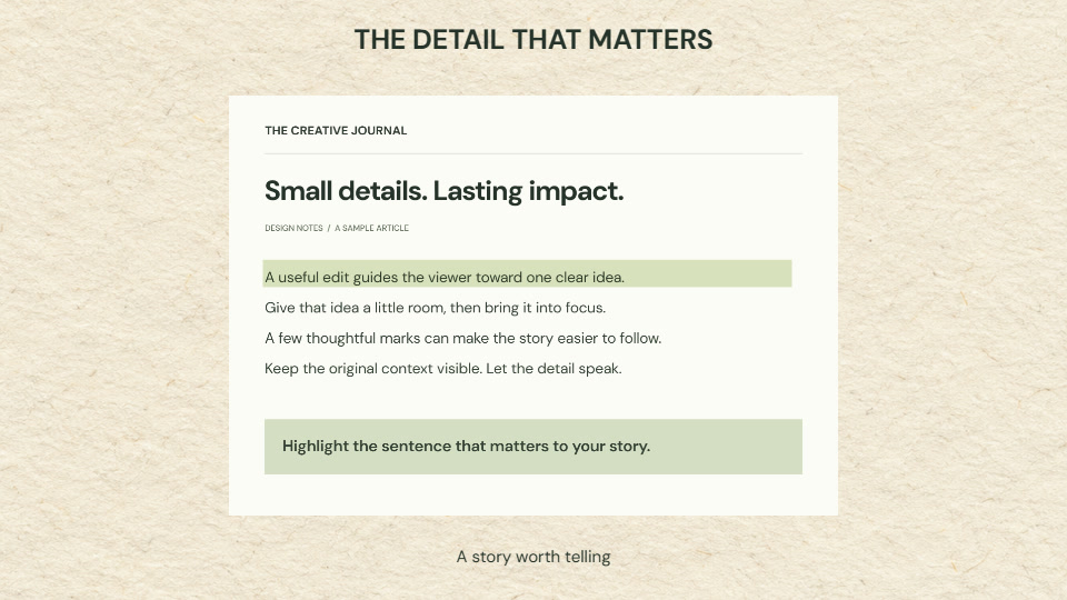 Highlighted lines in a sample article screenshot