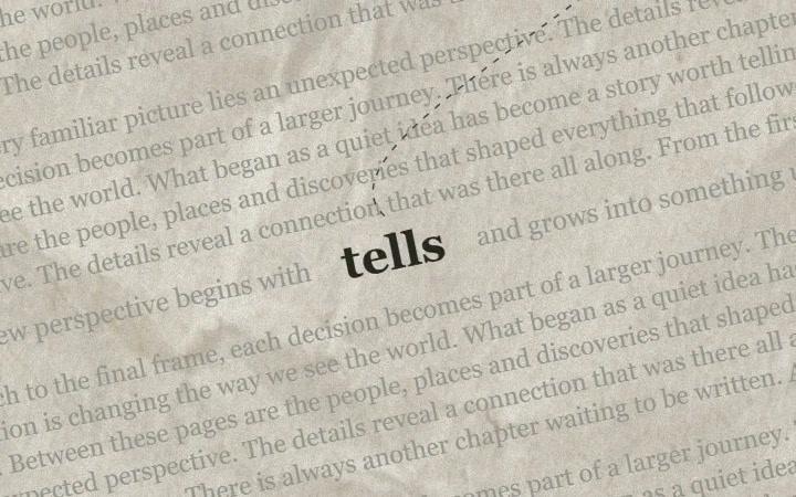 Printed words trailing across textured paper