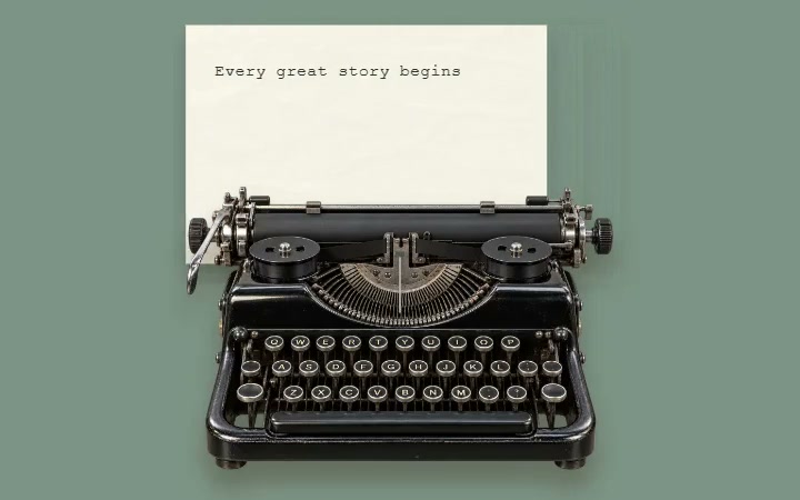 A typewriter writes a sentence on an ivory sheet